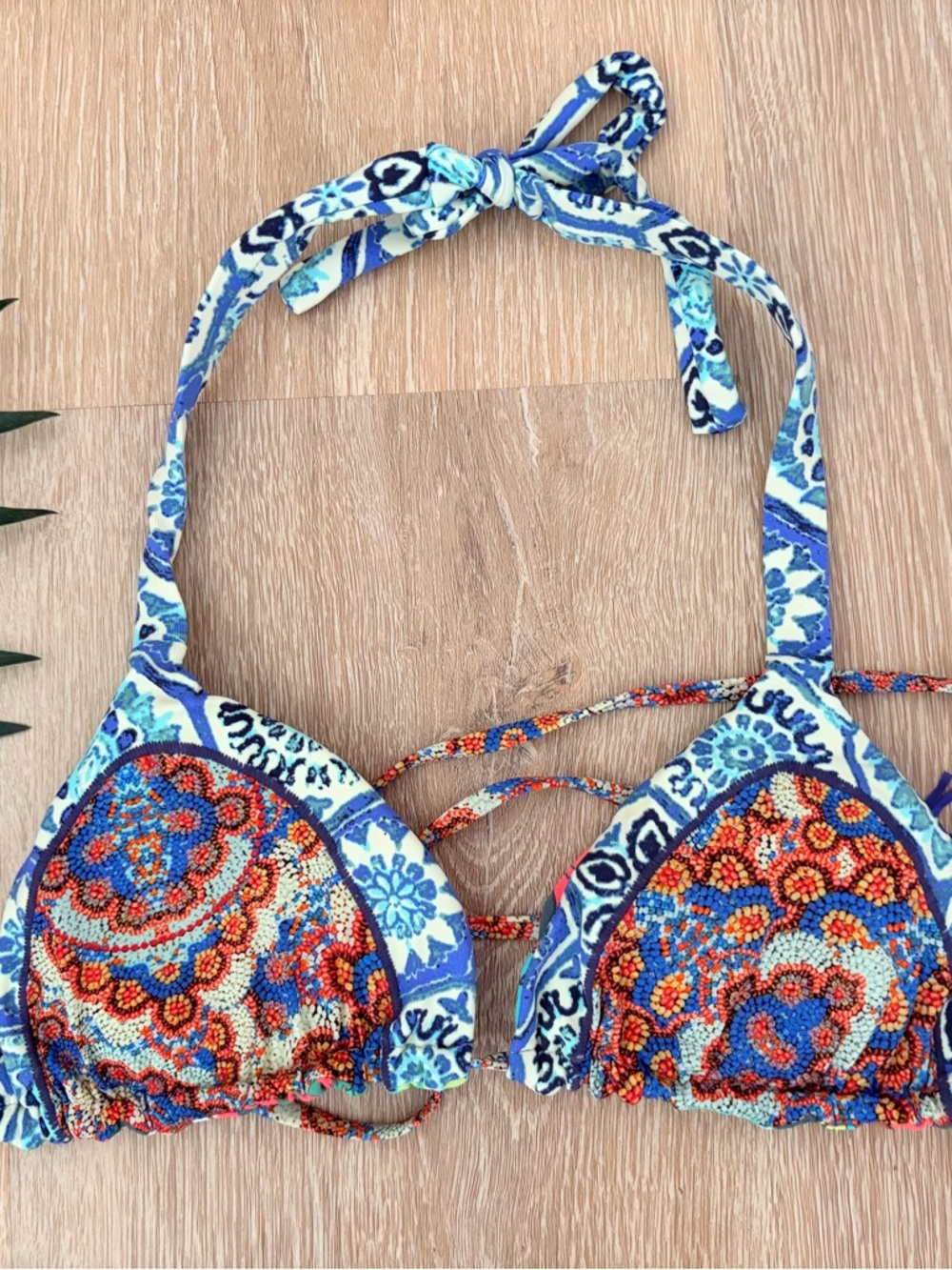 Maaji Vibrant Blue/Pink Boho Halter Top Low Rise Reversable Bikini-M/L - Picture 7 of 8